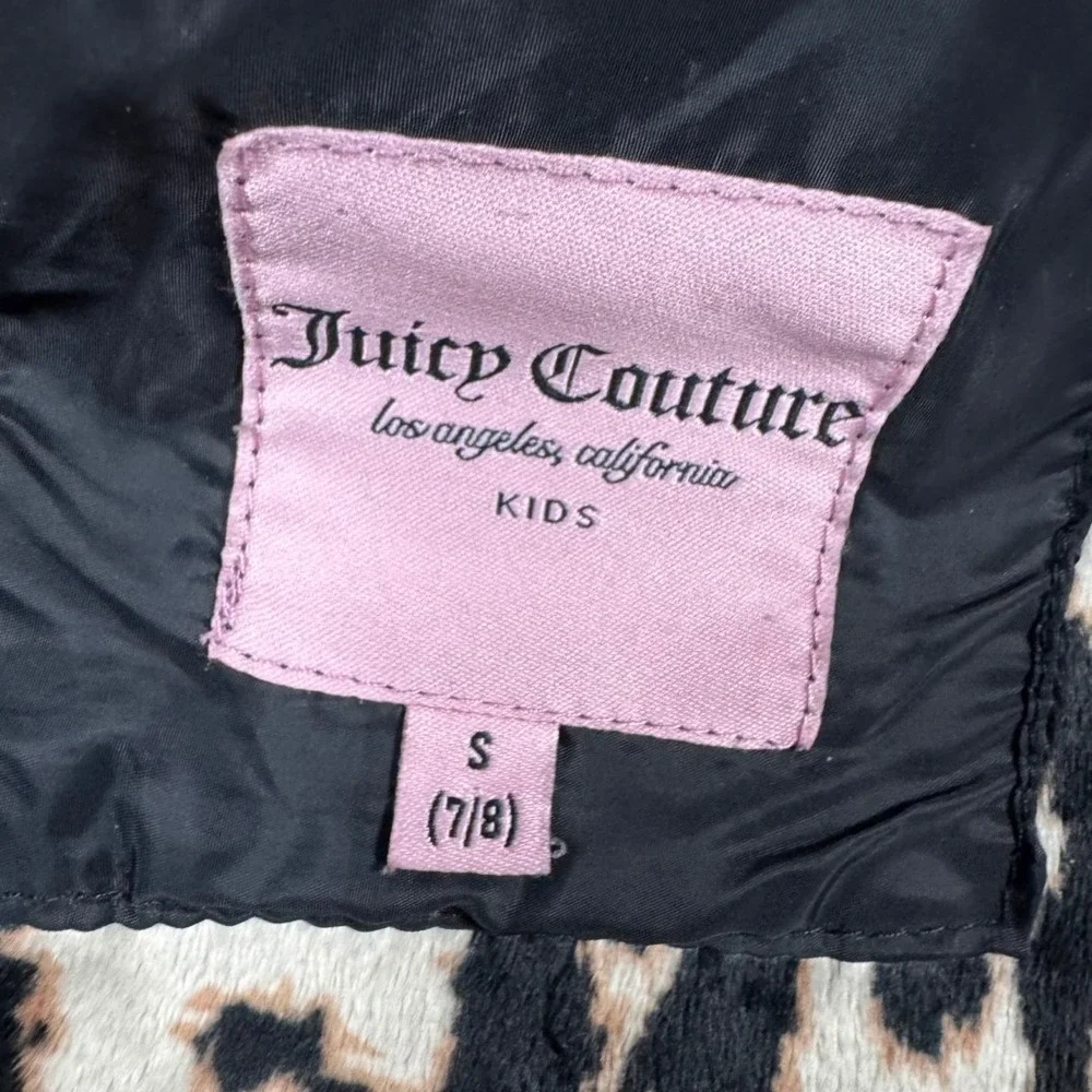 Juicy‎ Couture Kids Black Puffer Jacket Leopard Lining Faux Fur Hood Small 7/8